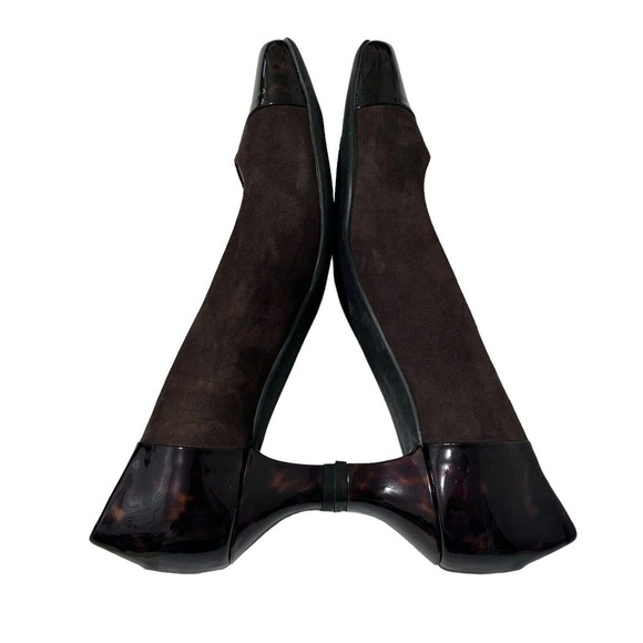 Beautifeel 7.5 Rebecca Pumps Classic Brown Suede Tortoise Patent Cap Toe - Picture 4 of 7